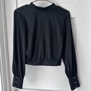 Express Black Long-Sleeve Mock Neck Blouse